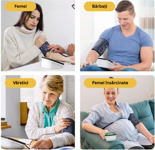 Tensiometru digital de braț cu ecran LCD mare măsurare a tensiunii arteriale și a pulsului detectare puls neregulat manșetă ajustabilă USB portabil negru alb