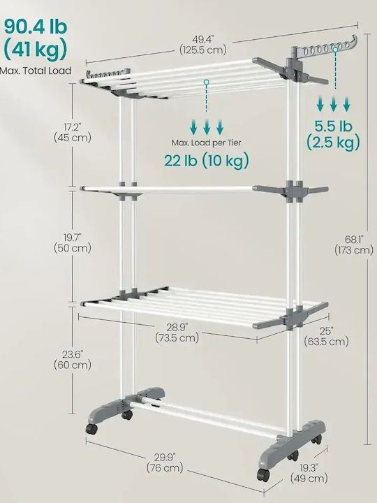 Songmics Uscător de rufe pliabil de podea pentru balcon metalic