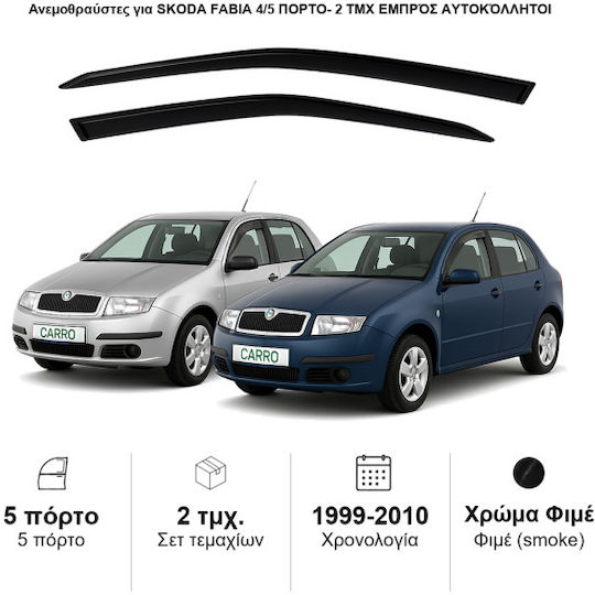 Heko Set of Windbreakers Front Car Dark Fime for Skoda Fabia 2pcs