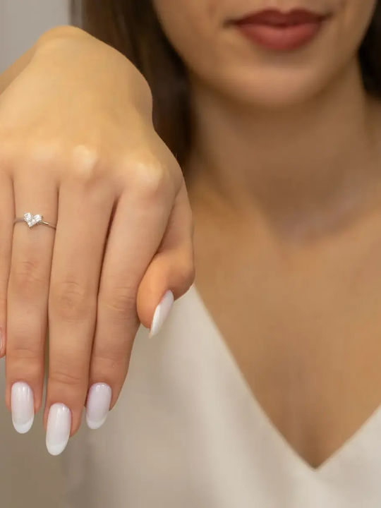 Einzelner Steine Ring aus Weißgold 9K mit Zirkon