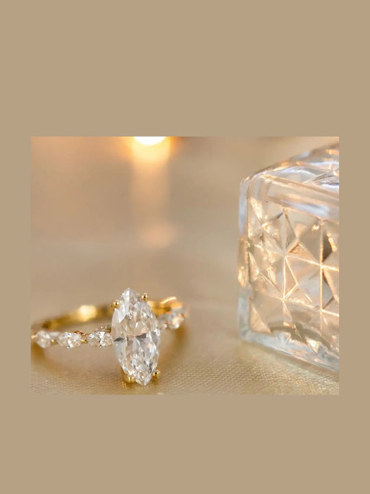 Single Stone Ring From 9K Gold With Zircon