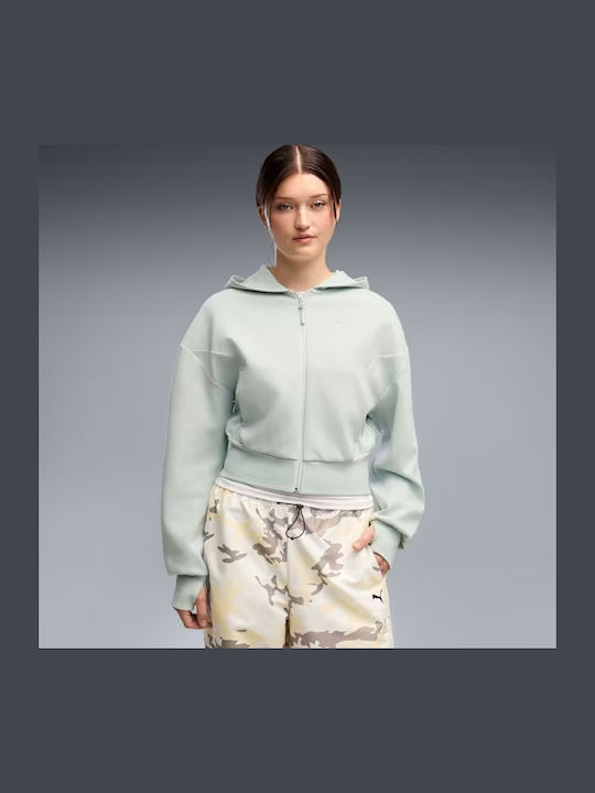 Puma Tech Sense Cropped Women's Hoodie Sweatshirt with Hood Créme De Mint