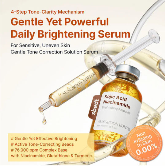 Sungboon Editor Kojic Acid Niacinamid Ampulle Serum Gesicht mit Vitamin C & Niacinamid für Entgiftung & Aufhellung 40ml