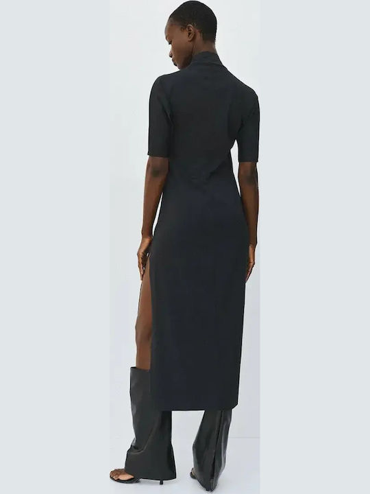 Summer Midi Dress with Slit Black