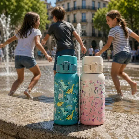 Petite & Mars Sticlă Pentru Copii Termos Dinozauri Din Oțel Inoxidabil Albastru 500ml