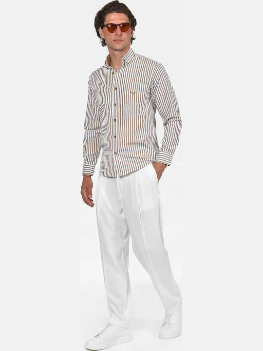 Short Sleeve Shirt in Regular Fit Striped Beige
