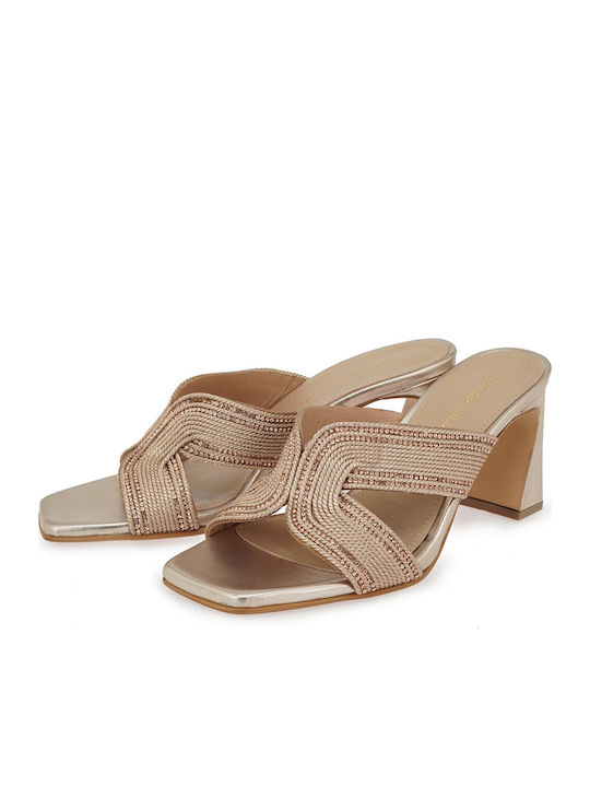 Leather Mules with High Heel in Beige Colour