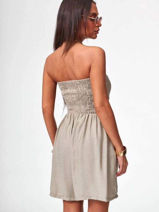Damen Trägerloses Jumpsuit Kurze Hosen Beige Dunkel