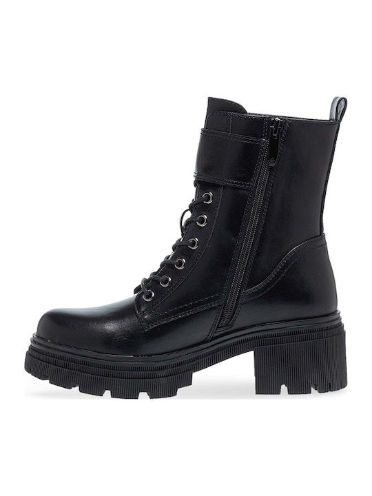 Women's Combat Boots with Mid Heel Black