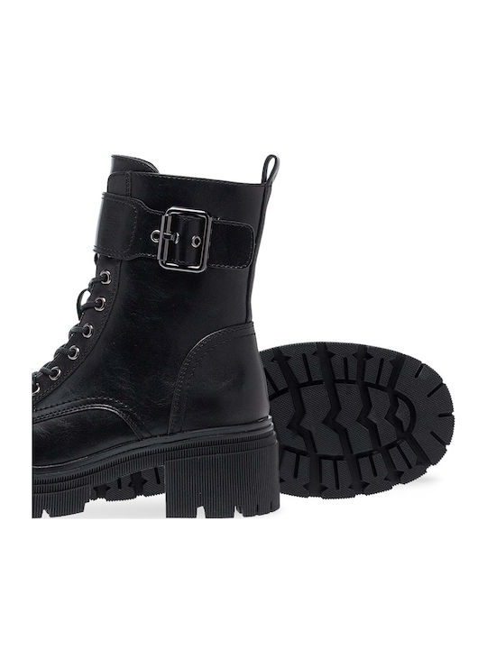 Women's Combat Boots with Mid Heel Black