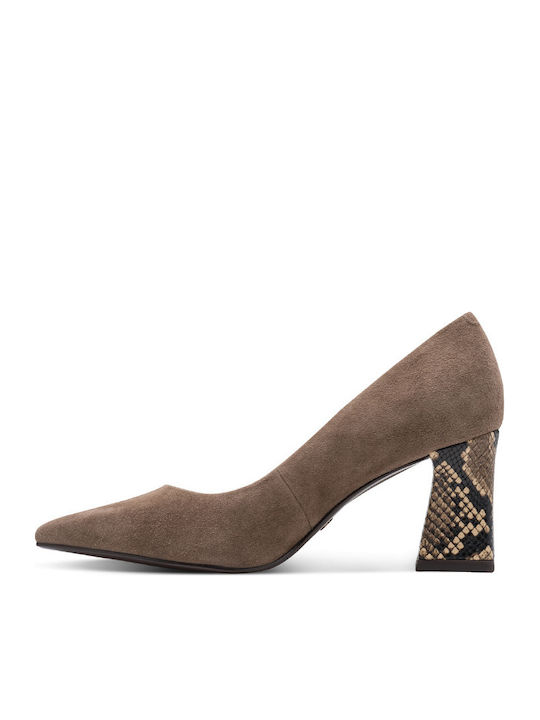 Leder Pumps mit Mittelhohem Absatz Braun