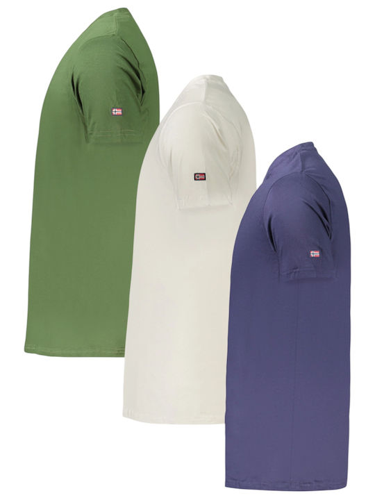 Men's Short Sleeve Undershirts Blue White Green 3Pack