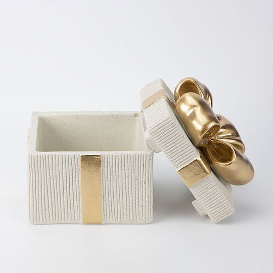 Decorative Gift Box Polyresin Ecru Gold 14.5x14.5x15.5cm Estheti 819-01924
