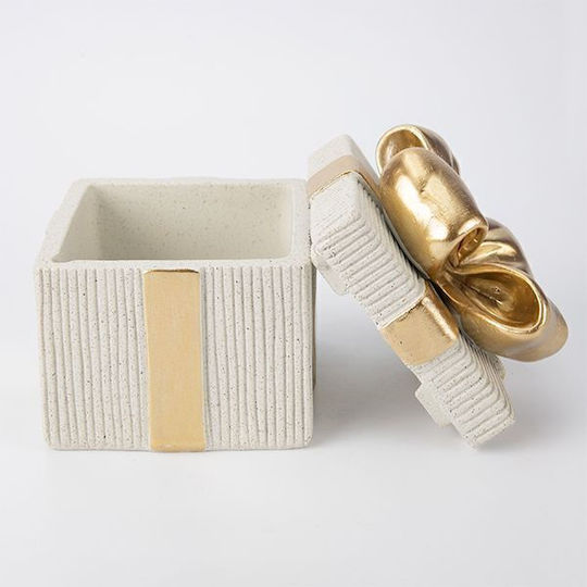 Decorative Gift Box Polyresin Ecru Gold 9.5x9.5x12cm Estheti 819-01925