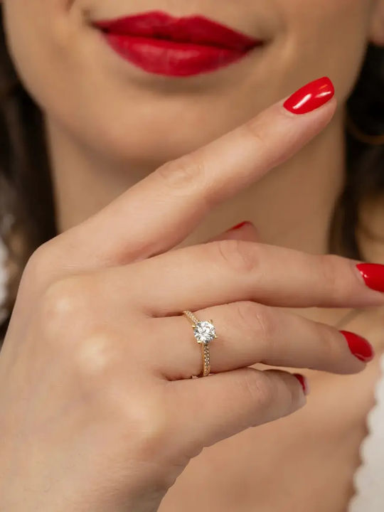 Single Stone Ring From 14K Gold With Zircon
