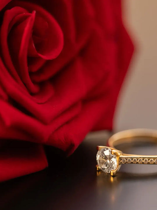 Single Stone Ring From 14K Gold With Zircon