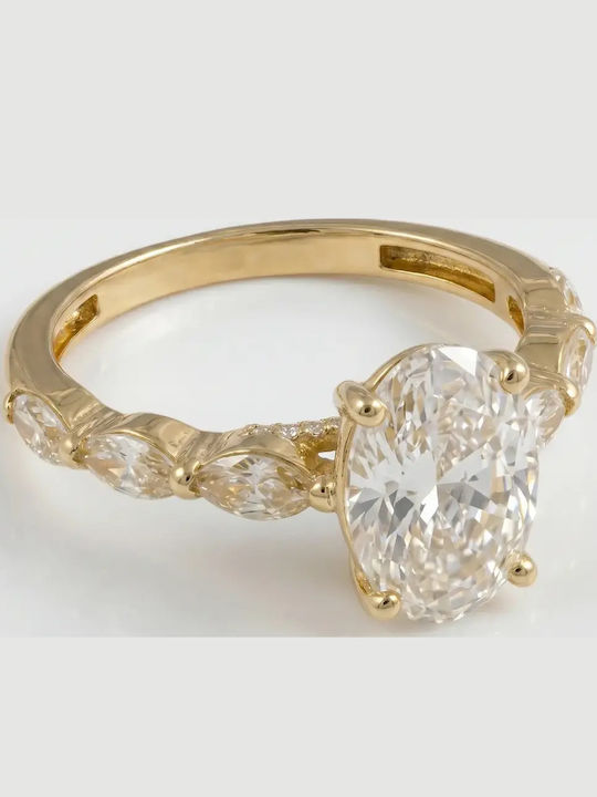 Single Stone Ring From 9K Gold With Zircon