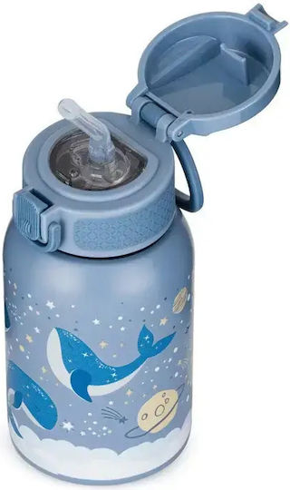 Petite & Mars Sticlă Pentru Copii Termos Din Oțel Inoxidabil Cu Pai Albastră 350ml