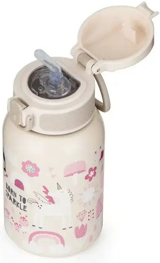Petite & Mars Sticlă Pentru Copii Termos Din Oțel Inoxidabil Cu Pai Bej 350ml