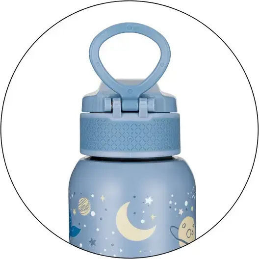 Petite & Mars Sticlă Pentru Copii Termos Din Oțel Inoxidabil Cu Pai Albastră 350ml