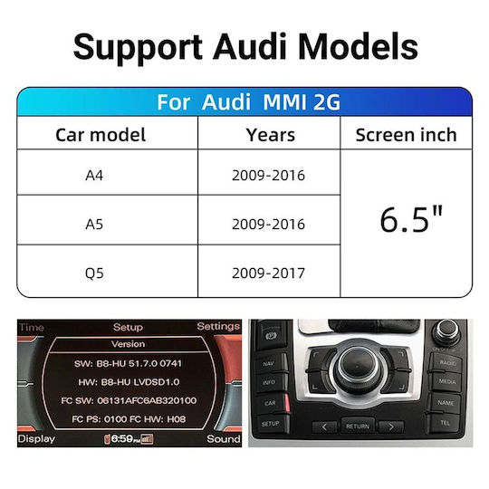 Digital IQ Car Audio System for Audi A4 / A5 / Q5 Dodge Journey Chrysler Vision 2009-2017 Bluetooth USB AUX WiFi GPS Apple CarPlay Android Auto with 6.5" Touch Screen