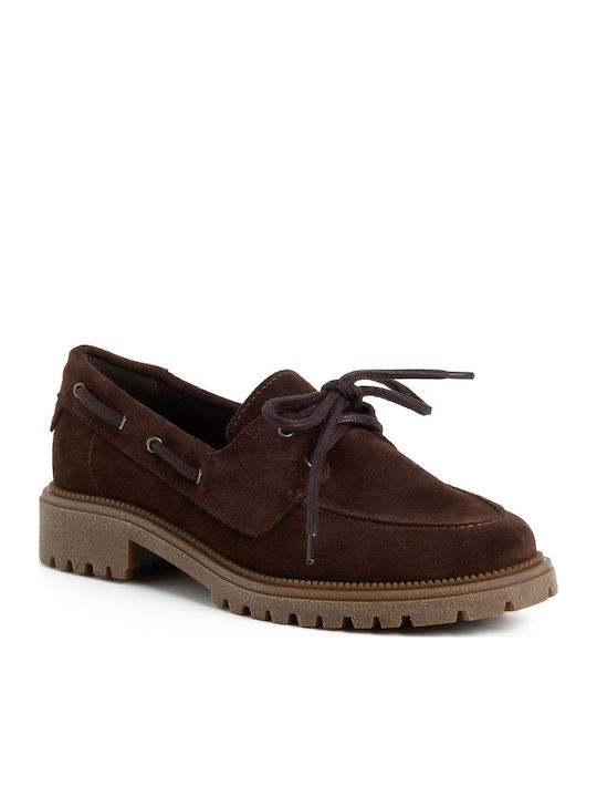 Leder Damen Bootsschuhe Mocca