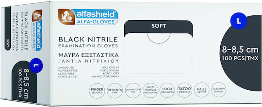Karabinis Medical Alfashield Alfa Gloves Black Soft Нитрилни Ръкавици Без Прах 100 бр