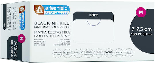 Karabinis Medical Alfashield Alfa Gloves Black Soft Нитрилни Ръкавици Без Прах 100 бр