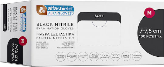 Karabinis Medical Alfashield Alfa Gloves Black Soft Нитрилни Ръкавици Без Прах 100 бр