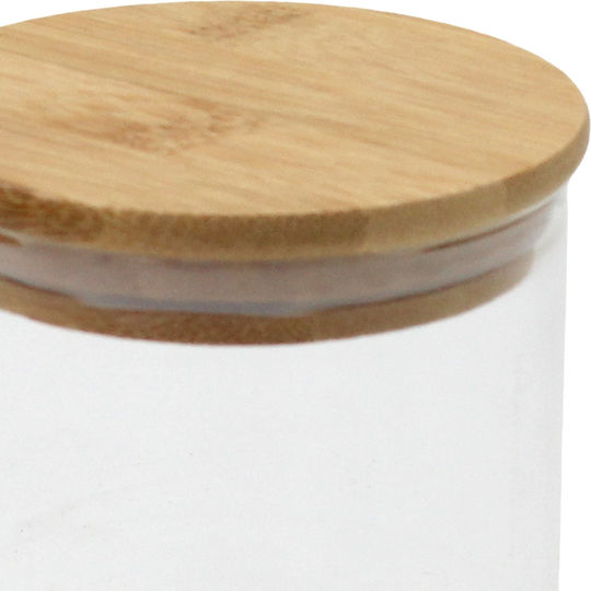 Glass Storage Jar 450 Ml Ø8.5x10.5 Cm Wooden Lid Keskor 62573