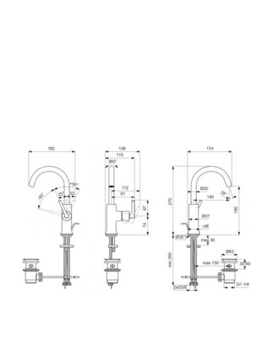Ideal Standard Baterie Amestecare Pentru Chiuvetă Înaltă Gri