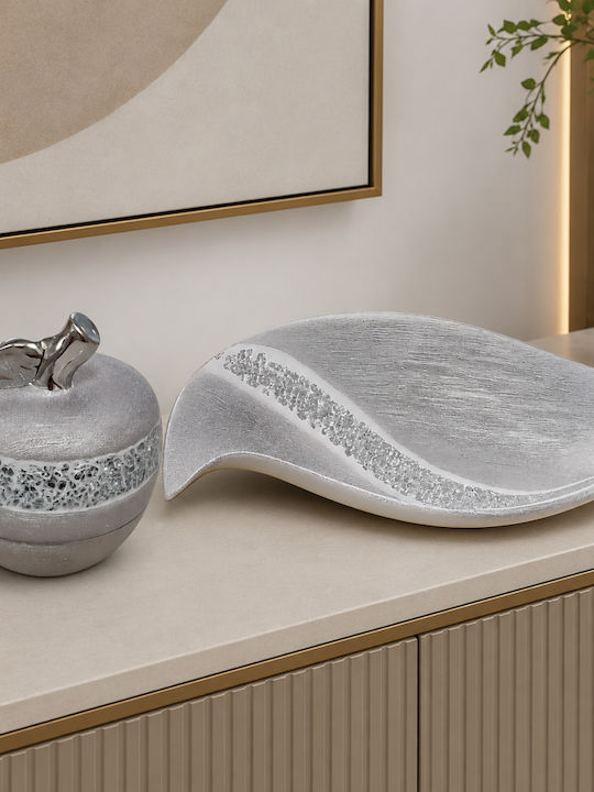 Galifas Dekorative Platte Keramik Silber 35x17x8cm