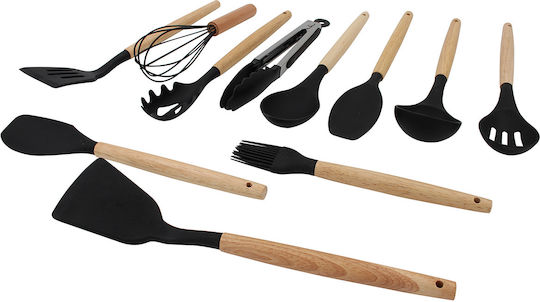 Keskor Kochgeschirr-Set aus Silikon mit Ständer 11 Stück Schwarz