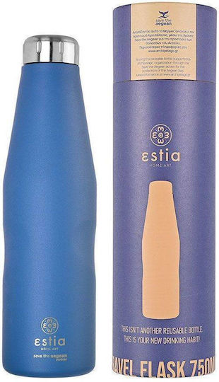 Estia Travel Flask Save the Aegean Recyclable Stainless Steel Thermos Bottle BPA Free 750ml Denim Blue