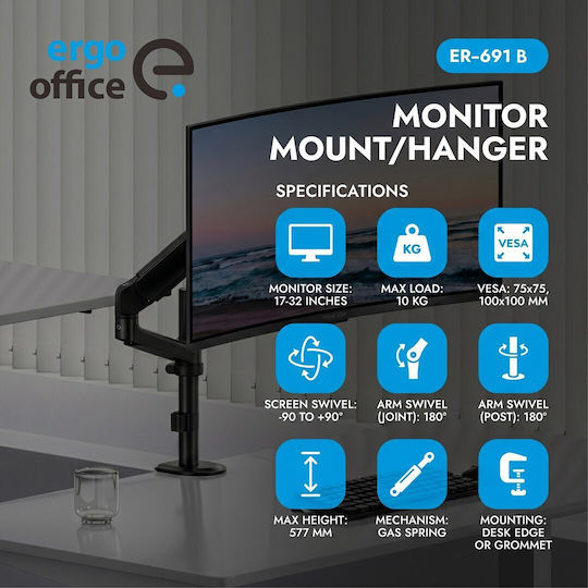 Ergo Office ER-691 Computer Monitor Ständer bis 32" mit Verlängerungsarm