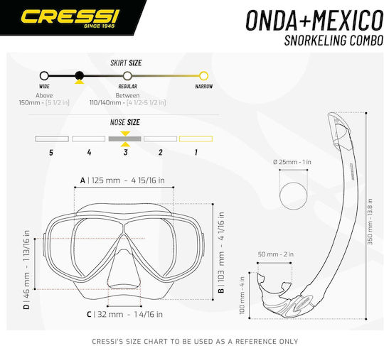 CressiSub Onda + Mexico Combo Diving Mask Silicone with Snorkel Black