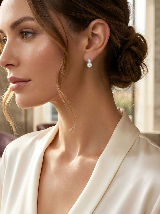Ohrringe aus Weißgold 18K mit Diamant & Perlen
