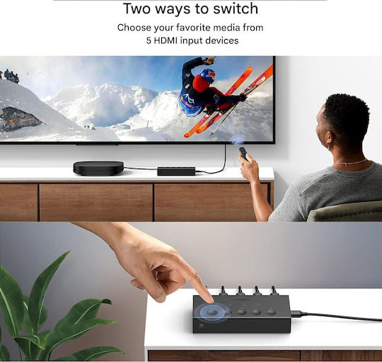 Ugreen Comutator HDMI 5 Intrări 1 Ieșire HDMI 2.0 4K 60Hz 18Gbps HDR CEC HDCP 2.2 3D Telecomandă IR Comutare Rapidă PS5 PS4 Xbox Apple TV Blu-ray DVD Compatibil TV Monitor Proiector Alimentare USB-C 5V