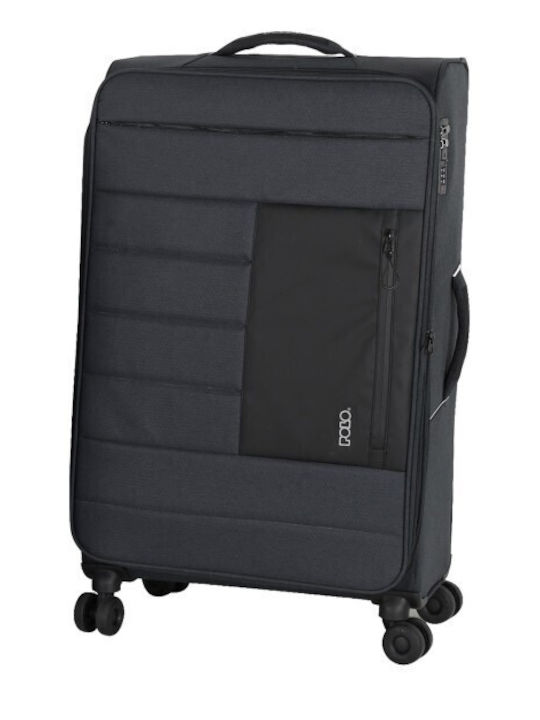 Polo Athens Fabric Large Travel Suitcase Fabric Anthracite 80cm Height Polo Athens Fabric Large Travel Suitcase Fabric Anthracite 80cm Height