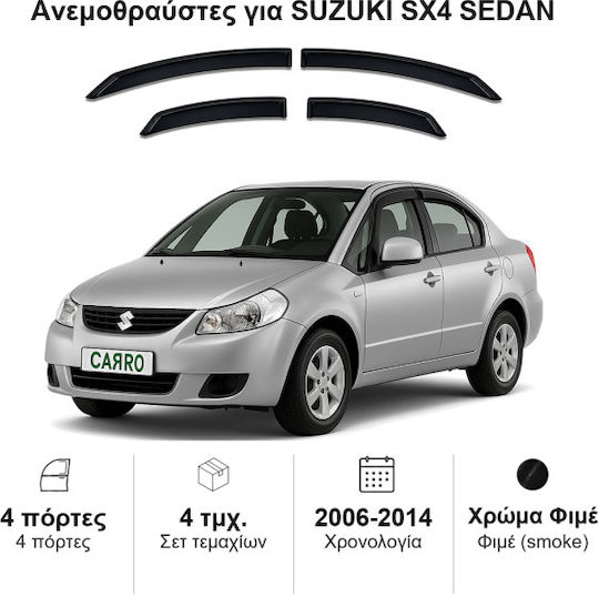 Heko Set of Windbreakers Front and Rear Car Dark Fime for Suzuki SX4 4pcs