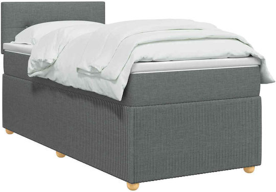 Pat Single Tapițat cu Material Gri Închis cu Plăci și Saltea 80x200cm