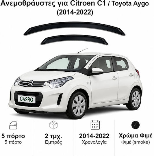 Heko Set of Windbreakers Front Car Dark Fime for Toyota Aygo Citroen C1 2pcs