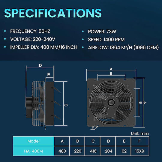 Ventilator De Perete Exhaust Fan Hg Power Diametru 400mm