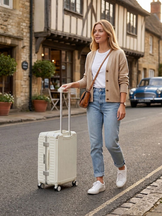 Miss Lulu Medium Hard White Travel Suitcase Height 66cm
