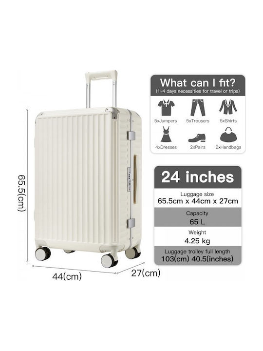 Miss Lulu Medium Hard White Travel Suitcase Height 66cm