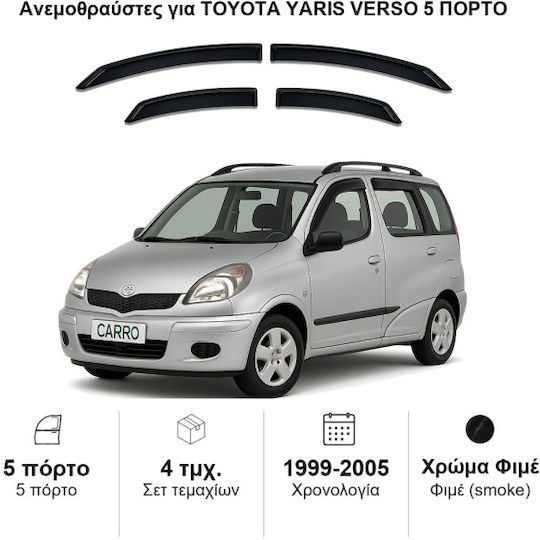 Heko Set of Windbreakers Front and Rear Car Dark Fime for Toyota Yaris Verso 5D 1999-2009 4pcs