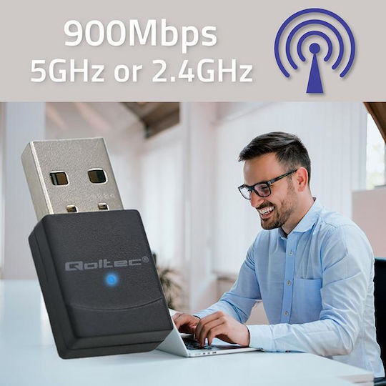 Qoltec SBQTLBBZ6000 Adaptor de Rețea USB cu Conexiune Wireless Wi-Fi 900Mbps