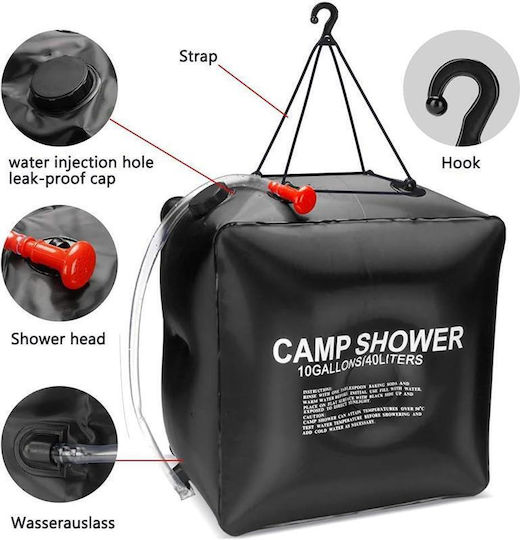 Duș solar pentru camping și plajă 40 l capacitate culoare neagră