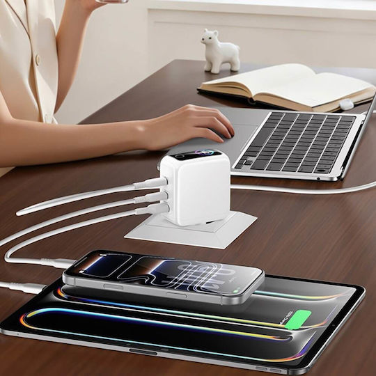 Yesido GaN Wireless Charger with USB-A Port and 2 USB-C Ports 140W White (YC114)
