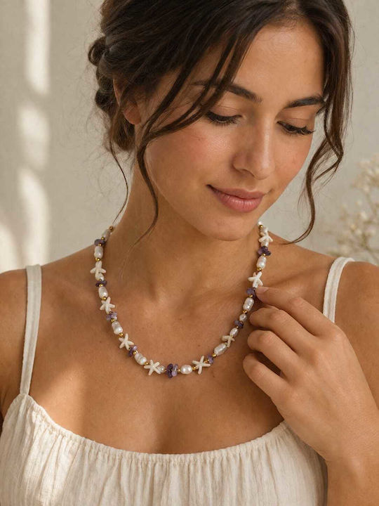 Deka Handgefertigtes Halsketten Natürliche Muscheln Steine Metallkette 50 cm Lila Deka Handgefertigtes Halsketten Natürliche Muscheln Steine Metallkette 50 cm Lila